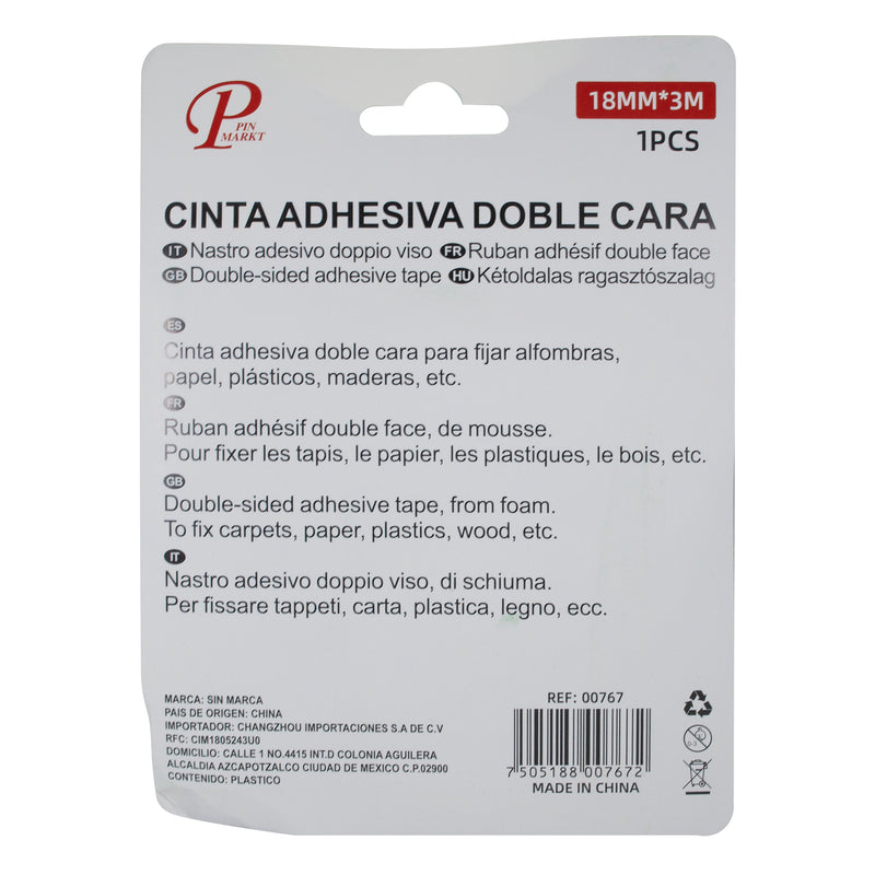 CINTA PINMARKT DOBLE CARA 18 MM 3MTS