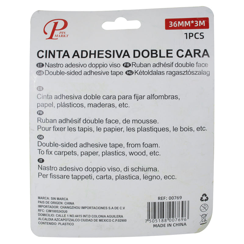 CINTA PINMARKT DOBLE CARA 36 MM 3MTS