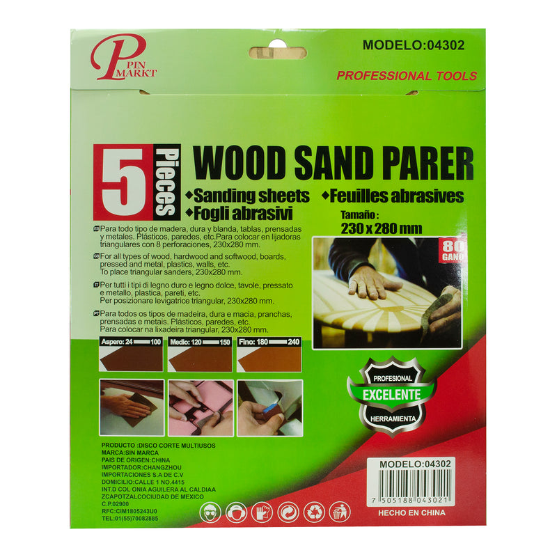 LIJA PINMARKT 5PZ PARA MADERA   80