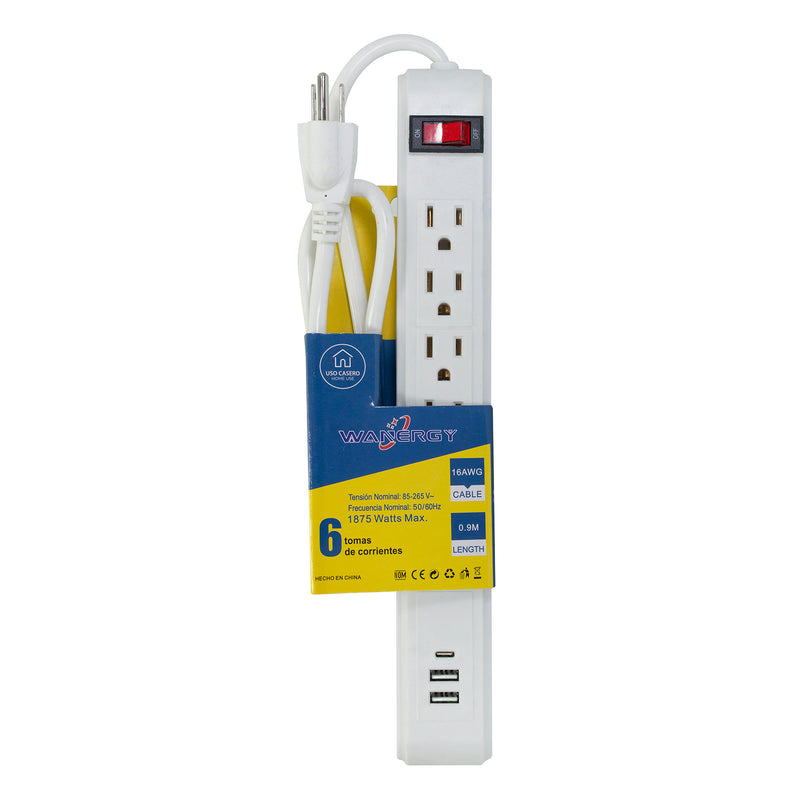 MULTICONTACTO WANERGY 6 CONTACTOS MAS 2 USB