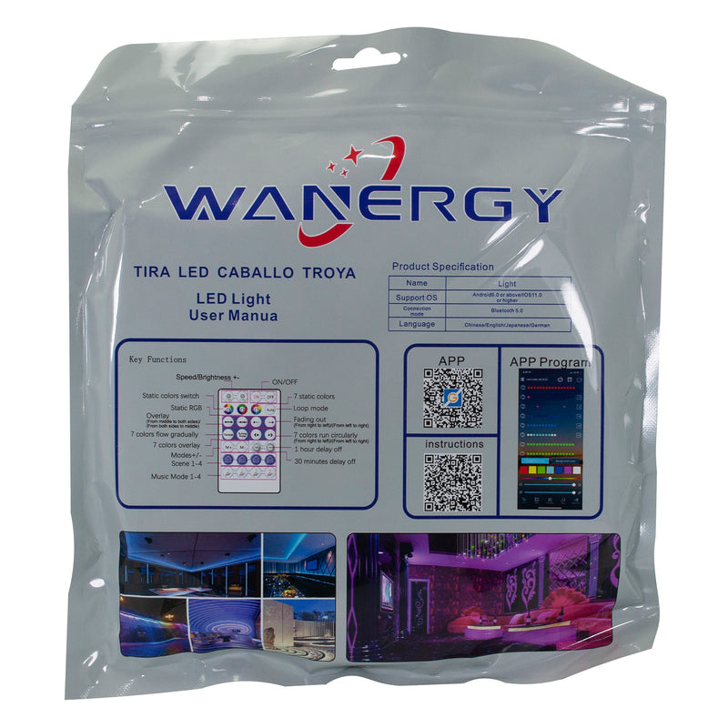 TIRA WANERGY NEON CABALLO TROYA 5050/60D RGB 5 MTS SOLA