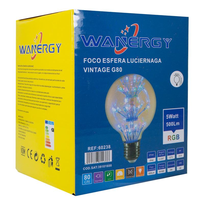 Foco Wanergy vintage LED luciérnaga G80 3W RGB - La nueva eléctrica