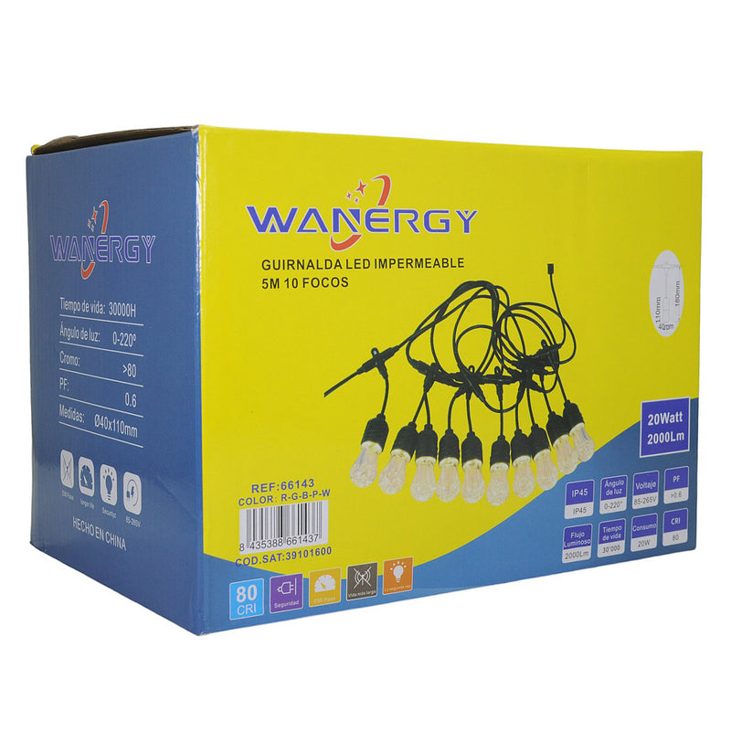 Guirnalda Wanergy 5 mts 10 focos colores - La nueva eléctrica