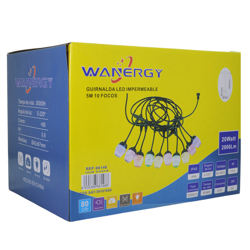 Guirnalda Wanergy 5 mts 10 focos colores - La nueva eléctrica