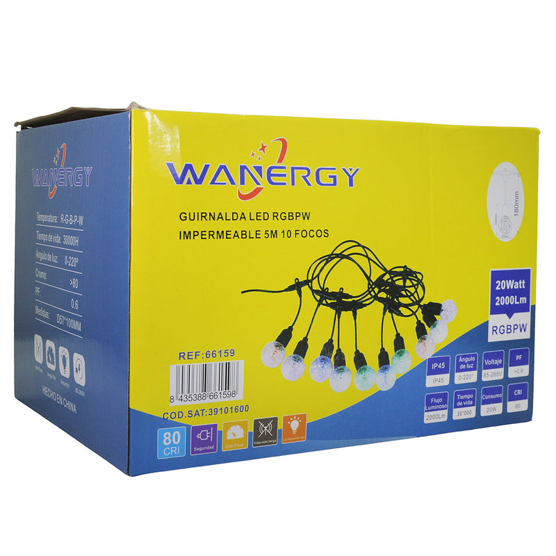 Guirnalda Wanergy 5 mts 10 focos colores secuencial - La nueva eléctrica