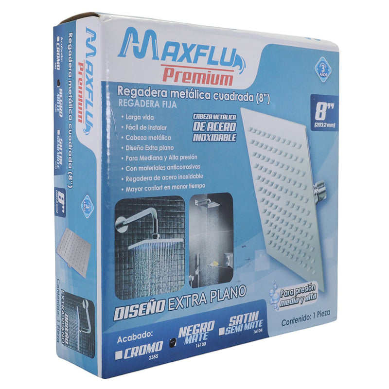 Regadera Adir cuadrada de 8" negro mate - La nueva eléctrica