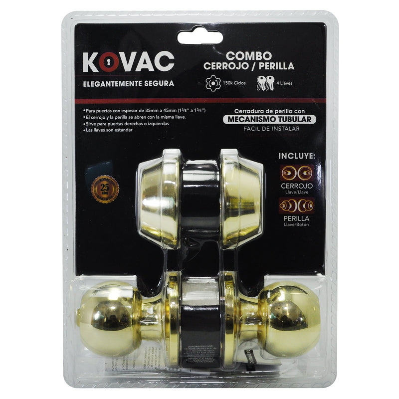 Combo perilla tubular/cerrojo llave/llave latón brillante - La nueva eléctrica