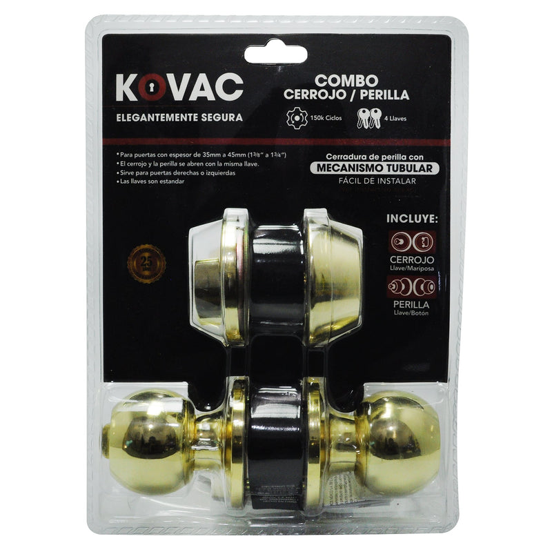 Combo perilla tubular/cerrojo llave/mariposa latón brillante - La nueva eléctrica