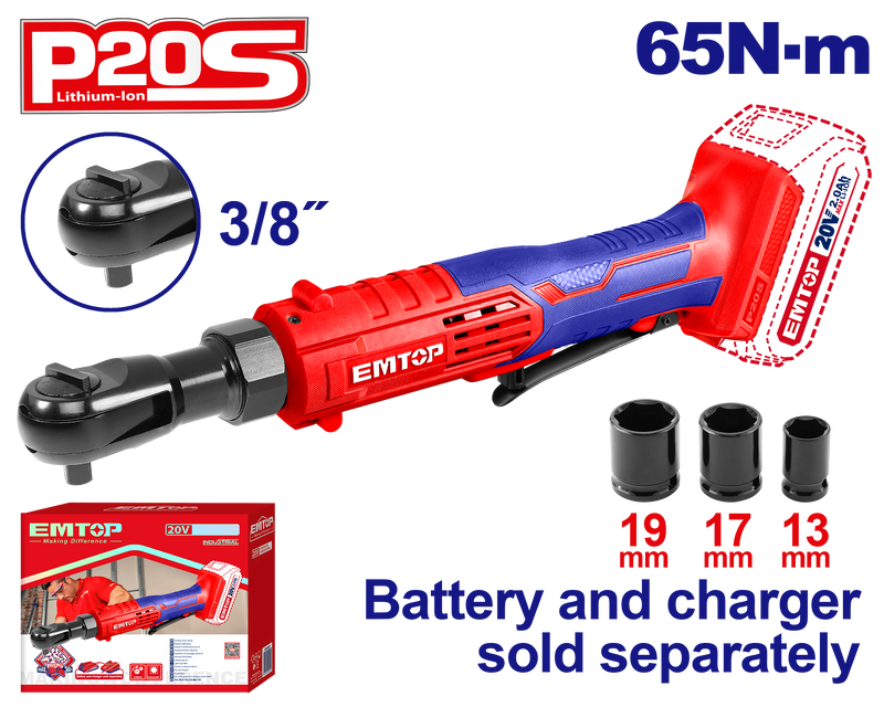 Matraca Emtop 3/8 inalámbrica 65Nm 20V kit con 3 dados - La nueva eléctrica        Preguntar a ChatGPT