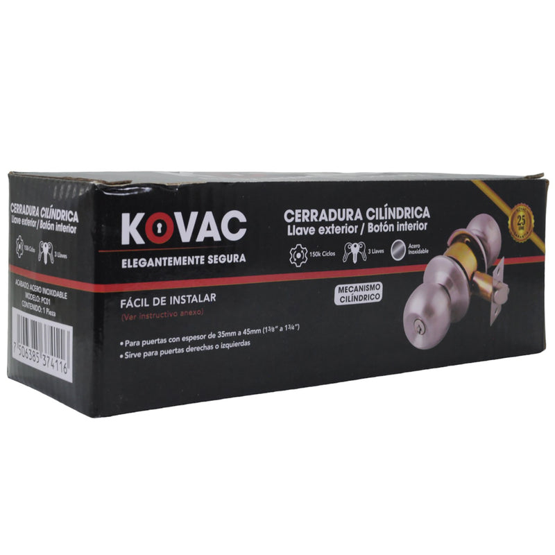 Cerradura Kovac perilla cilíndrica c/ llaves acero inox caja - La nueva eléctrica