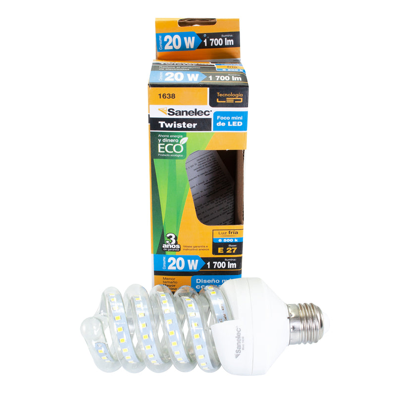 Foco Sanelec espiral LED 20W luz fría mini - La nueva eléctrica