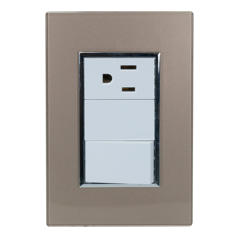 Placa Sanelec Venecia Champagne apagador y contacto - La nueva eléctrica