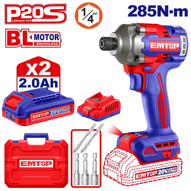 Pistola de impacto Emtop 285Nm inalámbrica kit 2 baterías y cargador - La nueva eléctrica