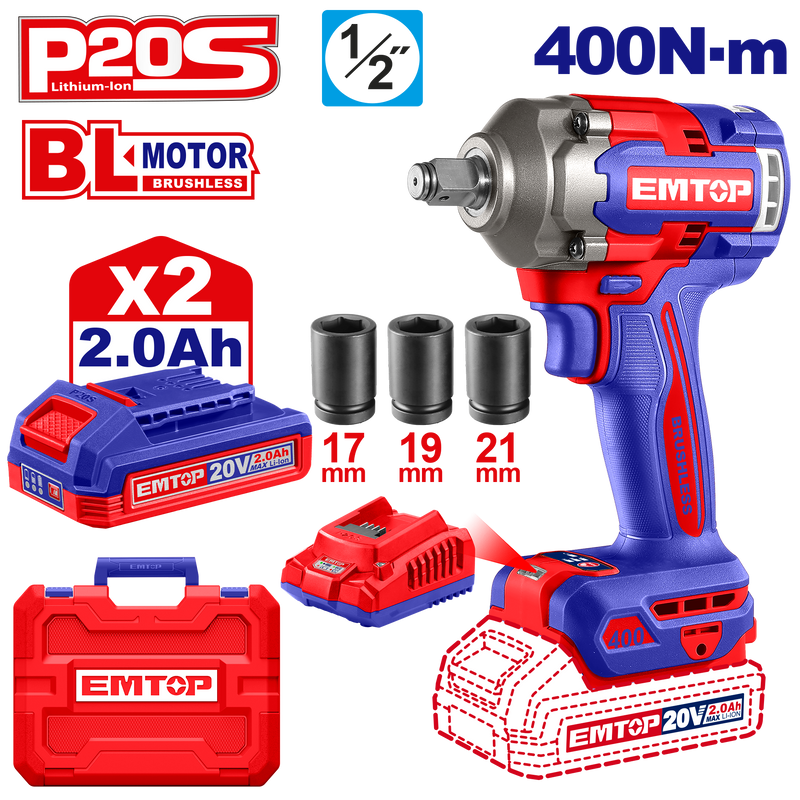 Pistola de impacto Emtop 400Nm inalámbrica kit dados y accesorios - La nueva eléctrica