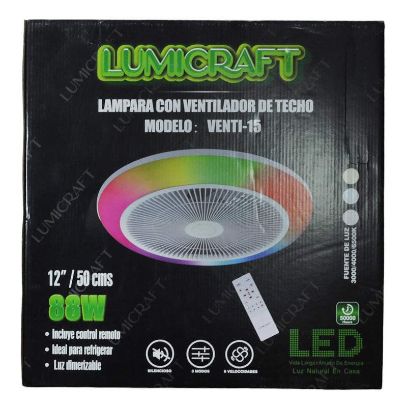Ventilador Lumicraft LED 88W 3 tonos y RGB c/control - La nueva eléctrica