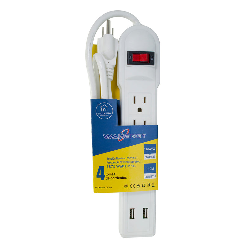 Multicontacto Wanergy 4 contactos más 2 USB - La nueva eléctrica