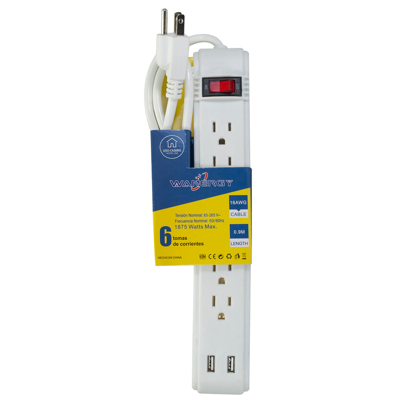 Multicontacto Wanergy 6 contactos más 2 USB - La nueva eléctrica