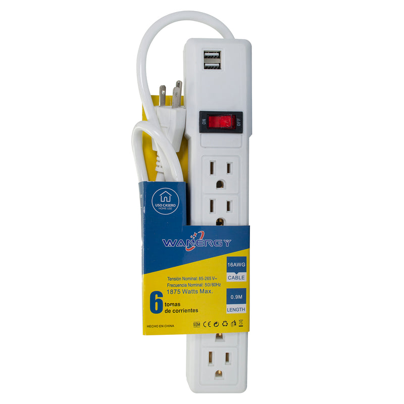 Multicontacto Wanergy 6 contactos más 2 USB - La nueva eléctrica