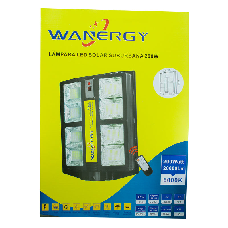 SUBURBANA WANERGY LED 200W SOLAR CON POSTE