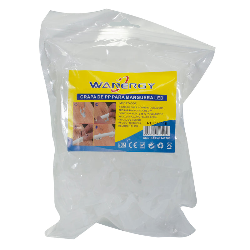 GRAPA WANERGY PVC PARA MANGUERA NEON REDONDO 100PCS