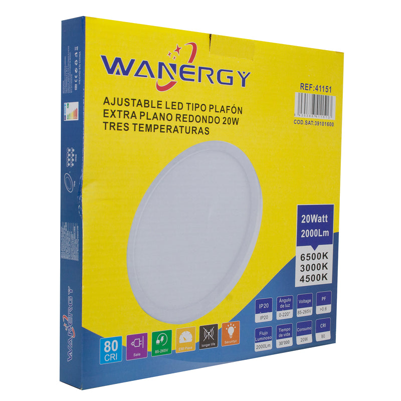 EMPOTRADO WANERGY LED 20 W AJUSTABLE TRES INTENSIDADES