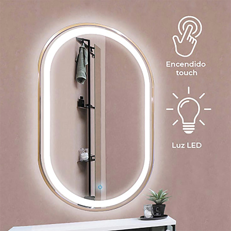 Espejo gw led ovalado 60x100 m/dorado