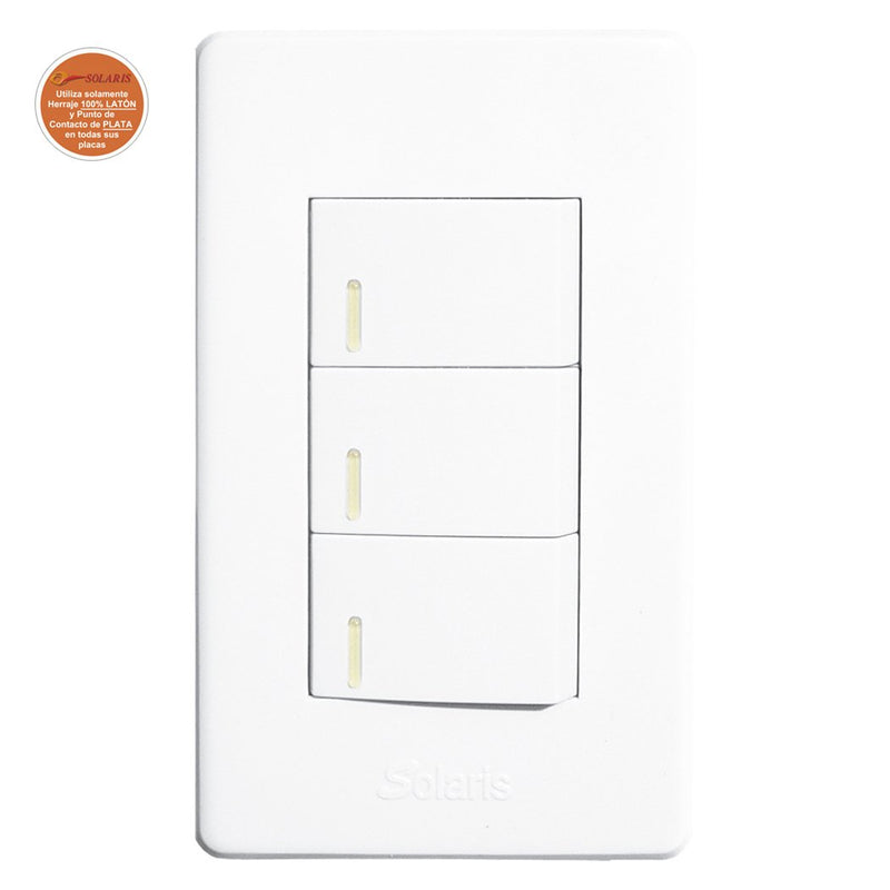 Placa Solaris elegance c/3 apagadores blanco