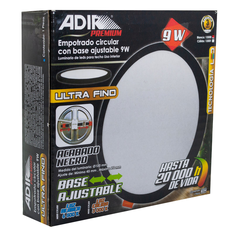 EMPOTRADO ADIR LED 9W REDONDO AJUSTABLE LUZ FRIA NEGRO