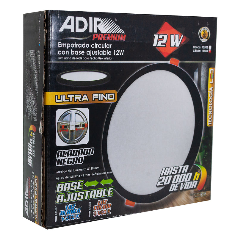 EMPOTRADO ADIR LED 12W REDONDO AJUSTABLE LUZ CALIDA NEGRO