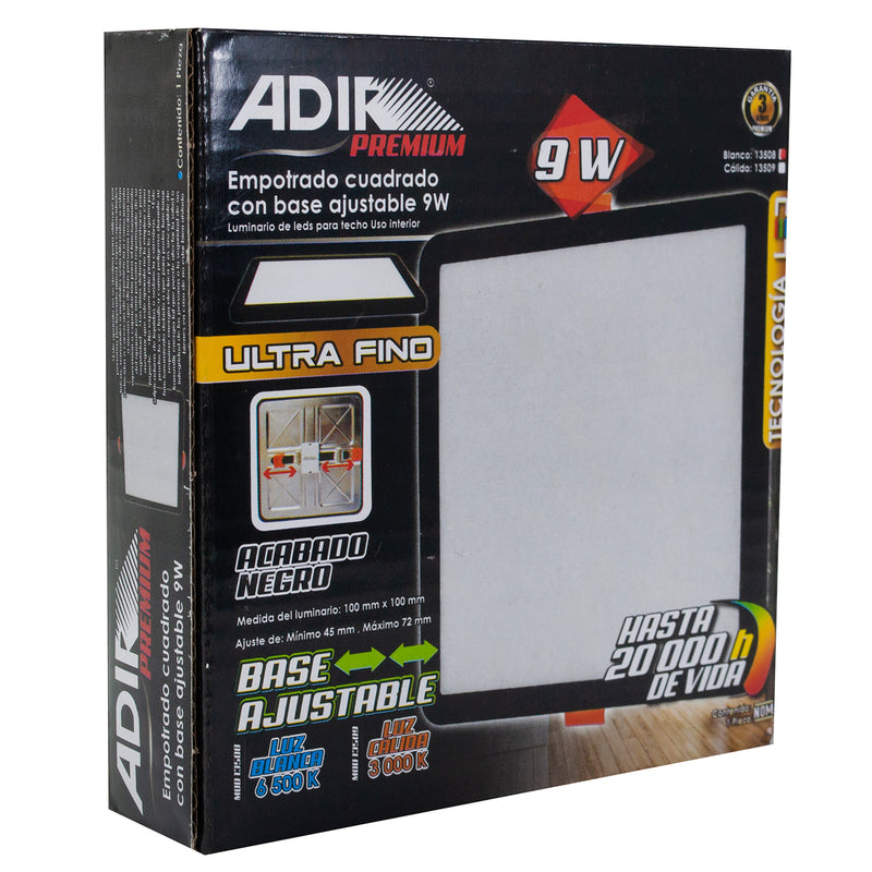 EMPOTRADO ADIR LED 9W CUADRADO AJUSTABLE LUZ FRIA NEGRO