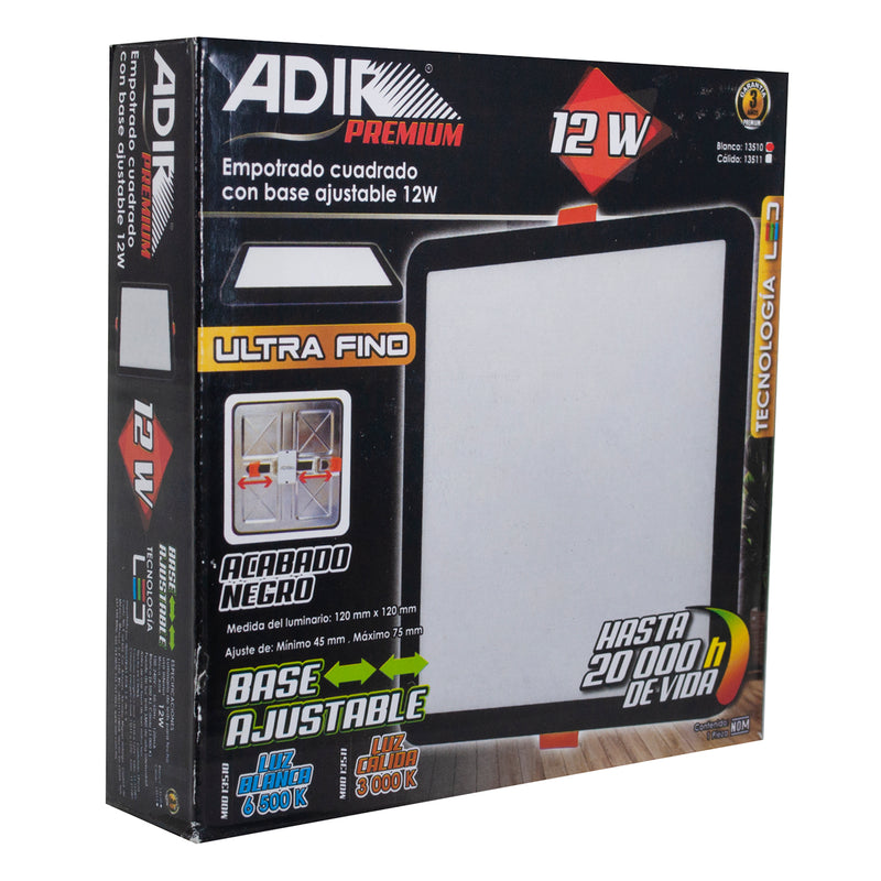 EMPOTRADO ADIR LED 12W CUADRADO AJUSTABLE LUZ FRIA NEGRO