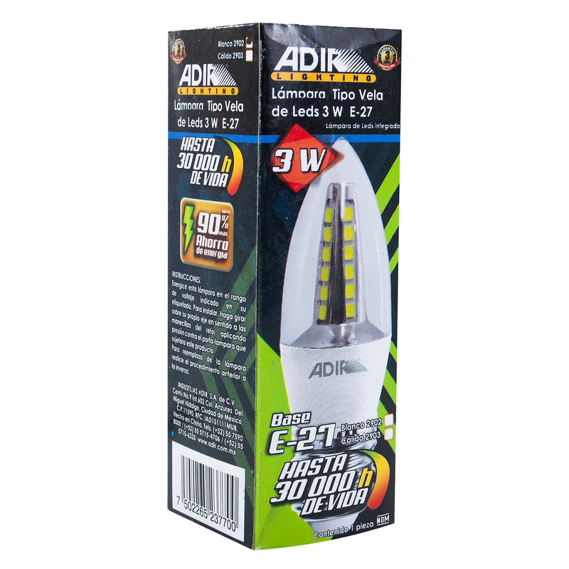 Foco Adir t/vela led 3 watts e27 blanco frío