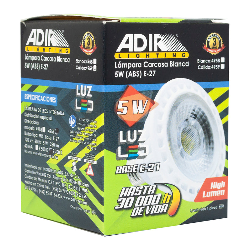 Foco Adir e27 super led 5 watts carcaz bco. frío