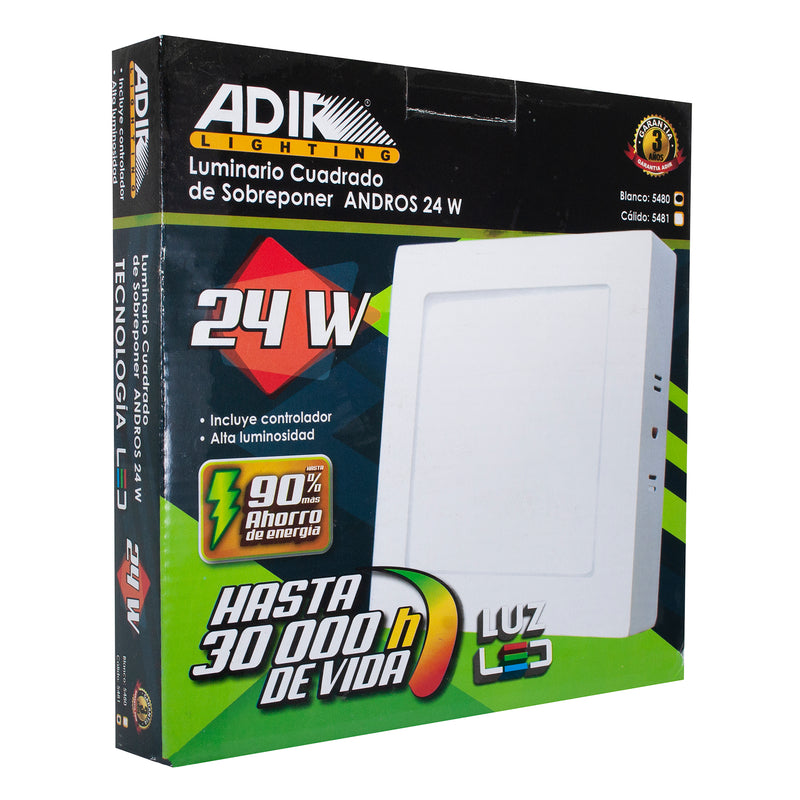 Luminario Adir cuadrado sobreponer 24 w bco