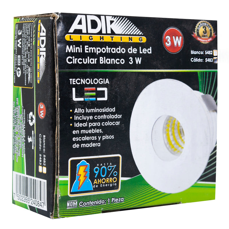 Miniempotrado Adir led circular blanco 3 watts cálido