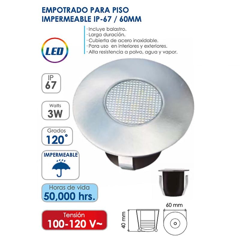 Empotrado Adir p/ piso redondo 3w rgb ip67