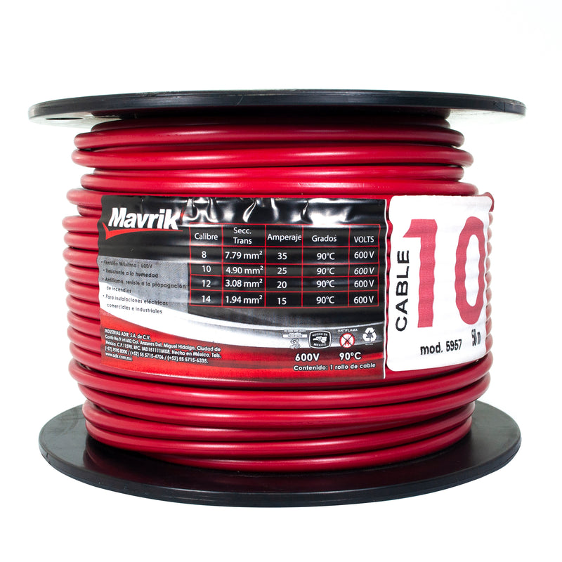 Cable mavrik cal. 10 rojo 50mts