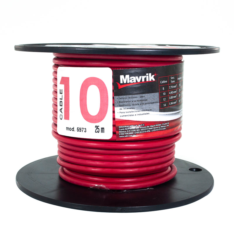 Cable mavrik cal. 10 rojo 25 mts