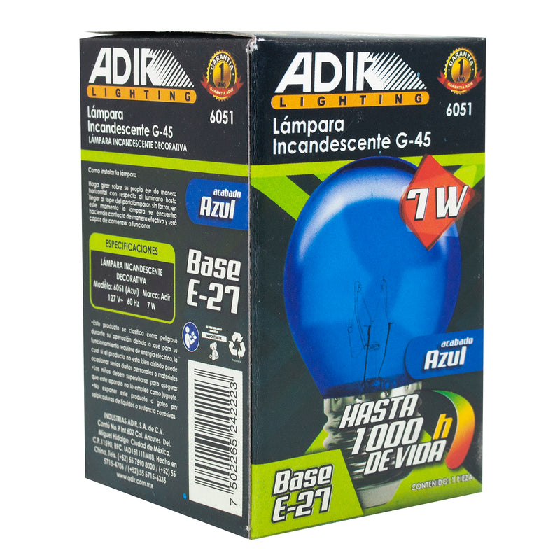 Foco Adir bola 7 watts azul incandecente