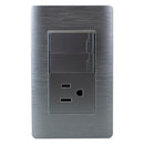 Placa HUH aluminio 2 apagadores y contacto - La nueva eléctrica