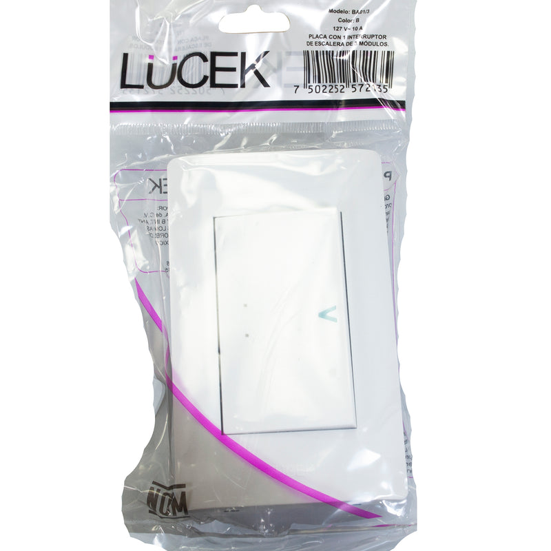 Placa Lucek c/1 apagador escalera blanco