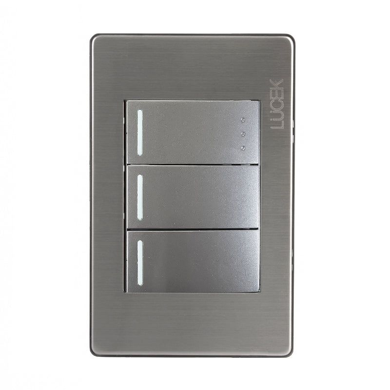 Placa Lucek metal 2 apag senc 1 apag escalera plata