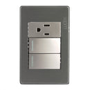 Placa Lucek Metálica 2 apagadores 1 contacto plata - La nueva eléctrica