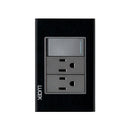 Placa Lucek crystal c/2 contactos y 1 apagador negro/negro