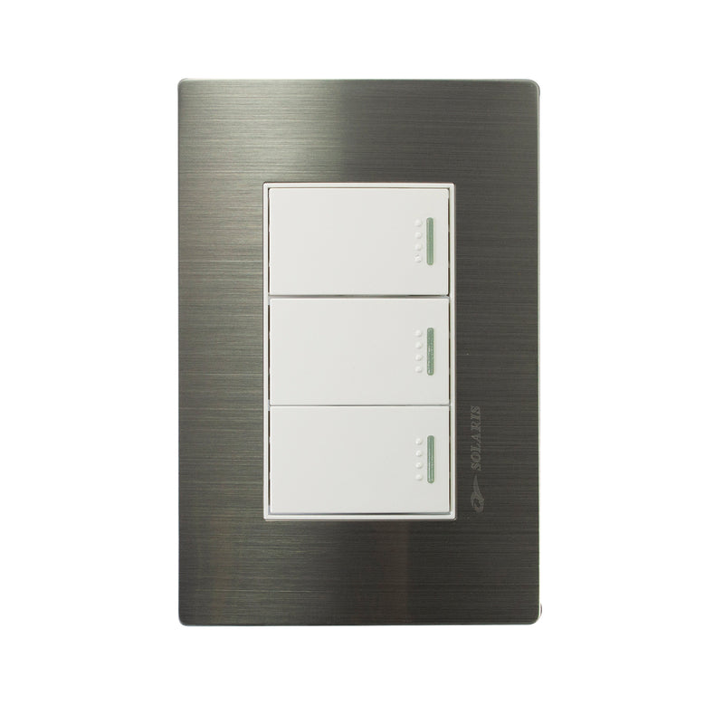 Placa Solaris acero inox. c/ bco 3 apagadorores