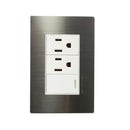 Placa Solaris acero inoxidable con base blanca 1 apagador 2 contactos - La nueva eléctrica