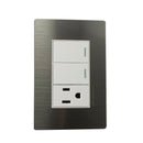 Placa Solaris acero inoxidable con base blanca 2 apagadores 1 contacto - La nueva eléctrica