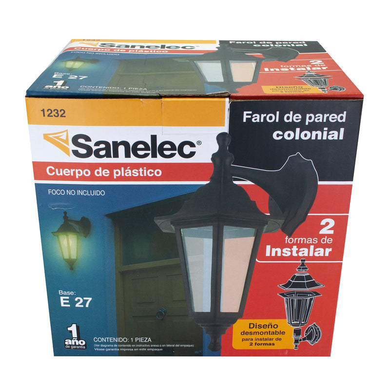 Farol Sanelec de pared colonial negro