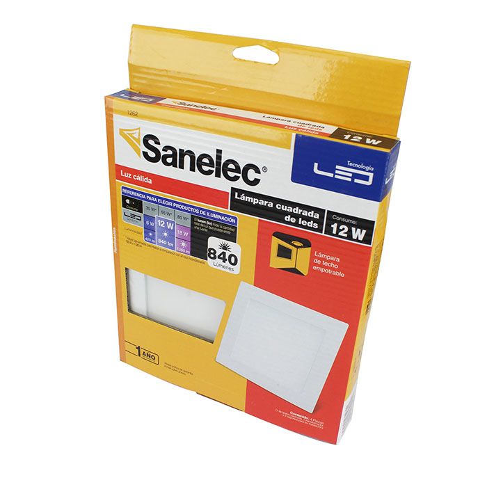 Empotrado Sanelec led 12w cuadrado cálido