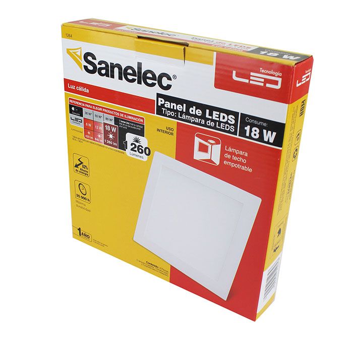 Empotrado Sanelec led 18w cuadrado cálido